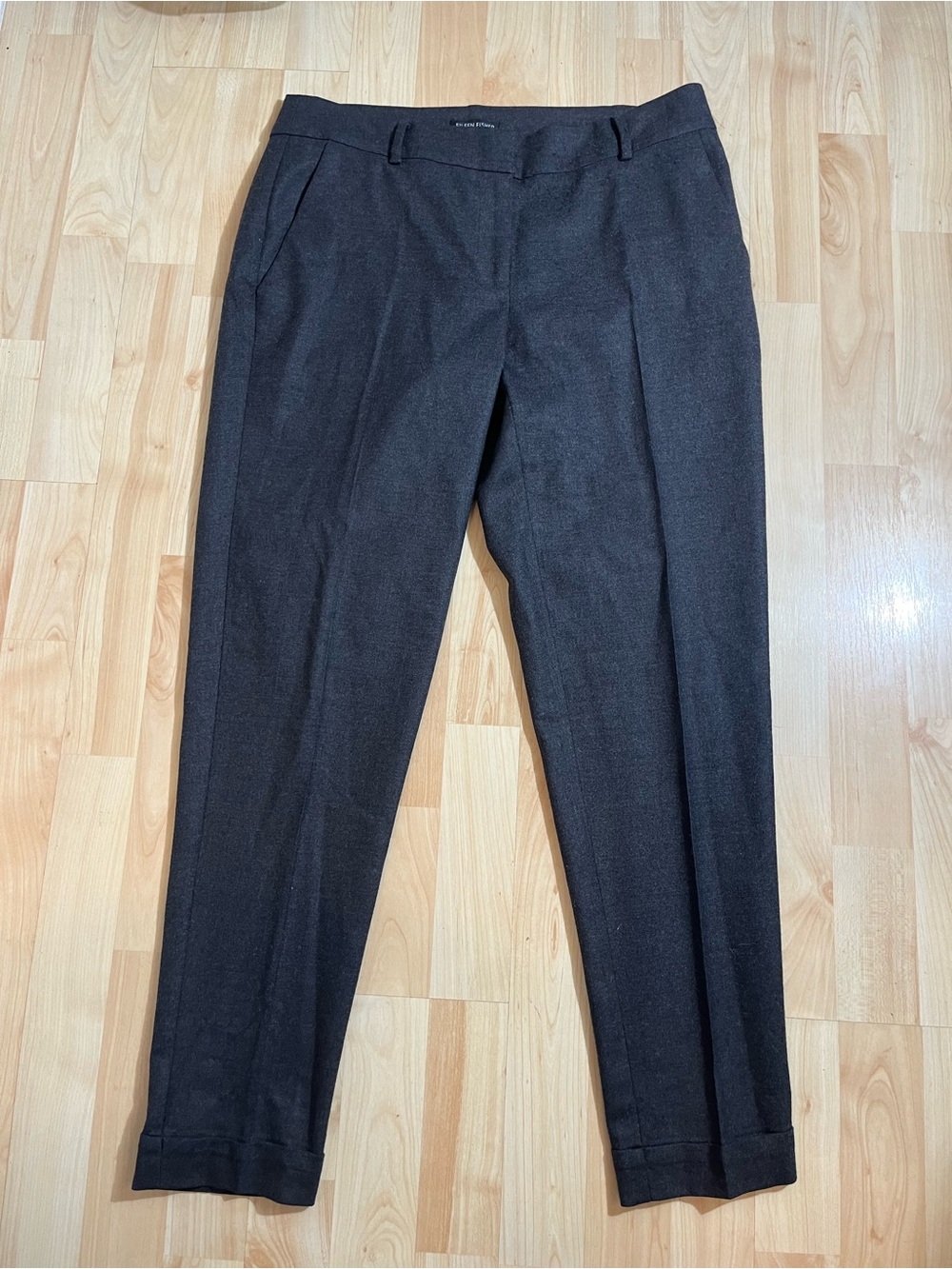 Eileen Fisher Wool Blend Pleated Cropped Trouser Grey Size 8